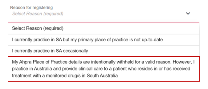 reason for registering list of options