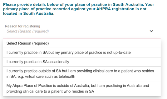 reason for registering list of options